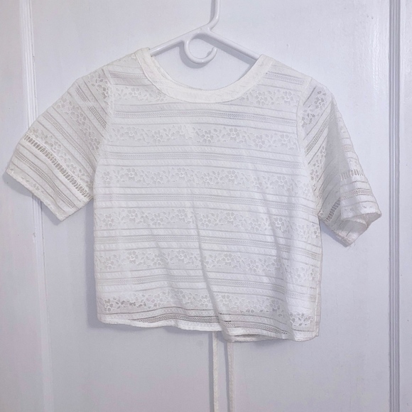 White Lace Crop Top With Tie Back - Picture 1 of 2